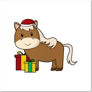 Horse with Santa hat & Gifts Posters and Art